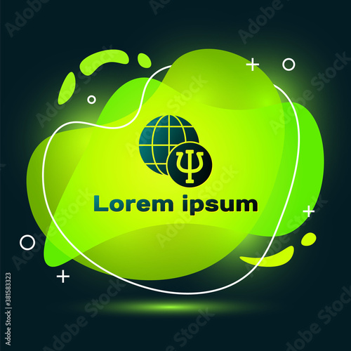 Black Psychology icon isolated on black background. Psi symbol. Mental health concept, psychoanalysis analysis and psychotherapy. Abstract banner with liquid shapes. Vector.