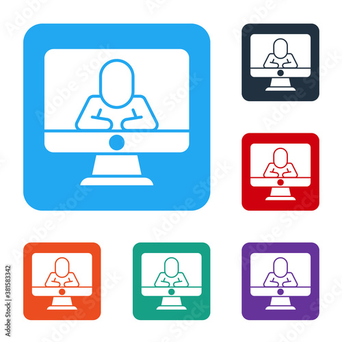 White Online psychological counseling distance icon isolated on white background. Psychotherapy, psychological help, psychiatrist online consulting. Set icons in color square buttons. Vector.