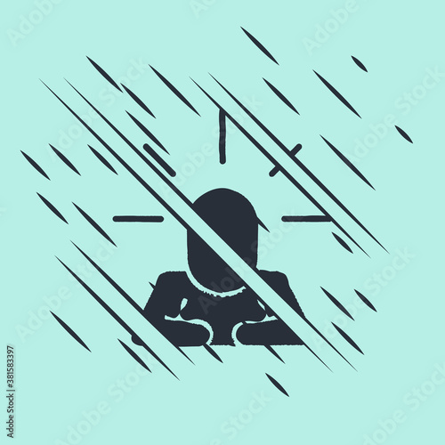 Black Depression and frustration icon isolated on green background. Man in depressive state of mind. Mental health problems. Glitch style. Vector.