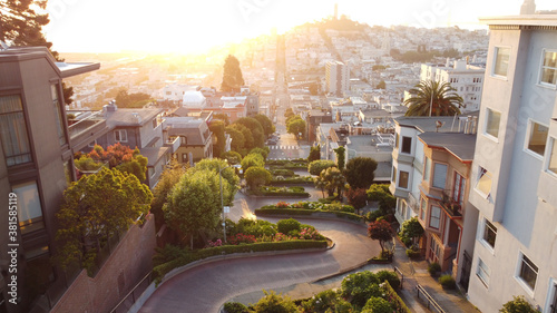 Aerial shot of empty San Francisco during pandemic