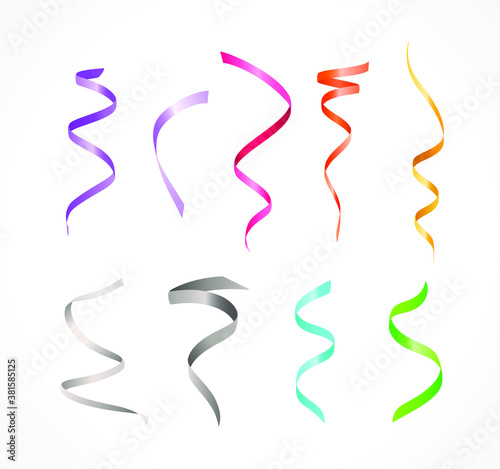 Isolated Colorful Serpentine Streamer Party Decoration Elements on White Background