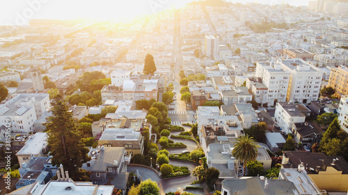 Aerial shot of empty San Francisco during pandemic