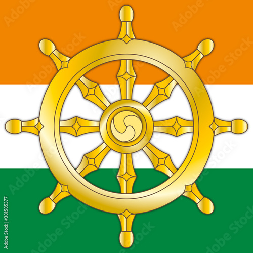 Dharma wheel, symbol of India and religions of Hinduism, Jainism and Buddhism, vector illustration