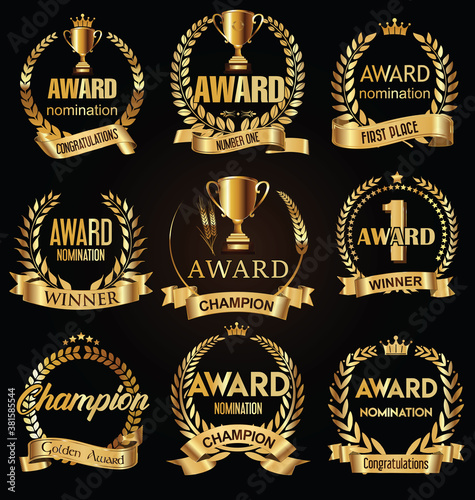 Award golden retro banner on black background 