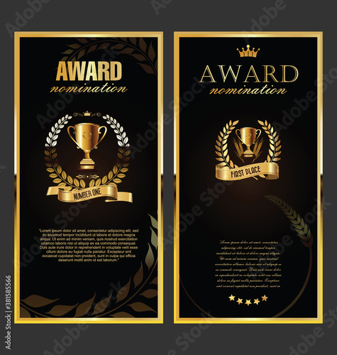 Award golden retro banner on black background 