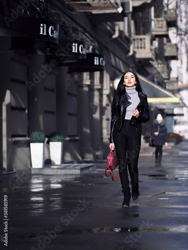 Girl walking at street city