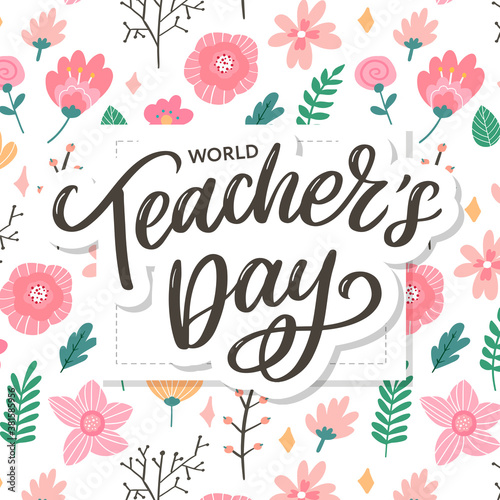 Happy Teacher's day inscription. Greeting card with calligraphy. Hand drawn lettering. Typography for invitation, banner, poster or clothing design. Vector quote.