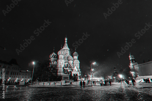 Fototapeta Saint Basil's Cathedral on red Square in Moscow in Russia at night in winter wit