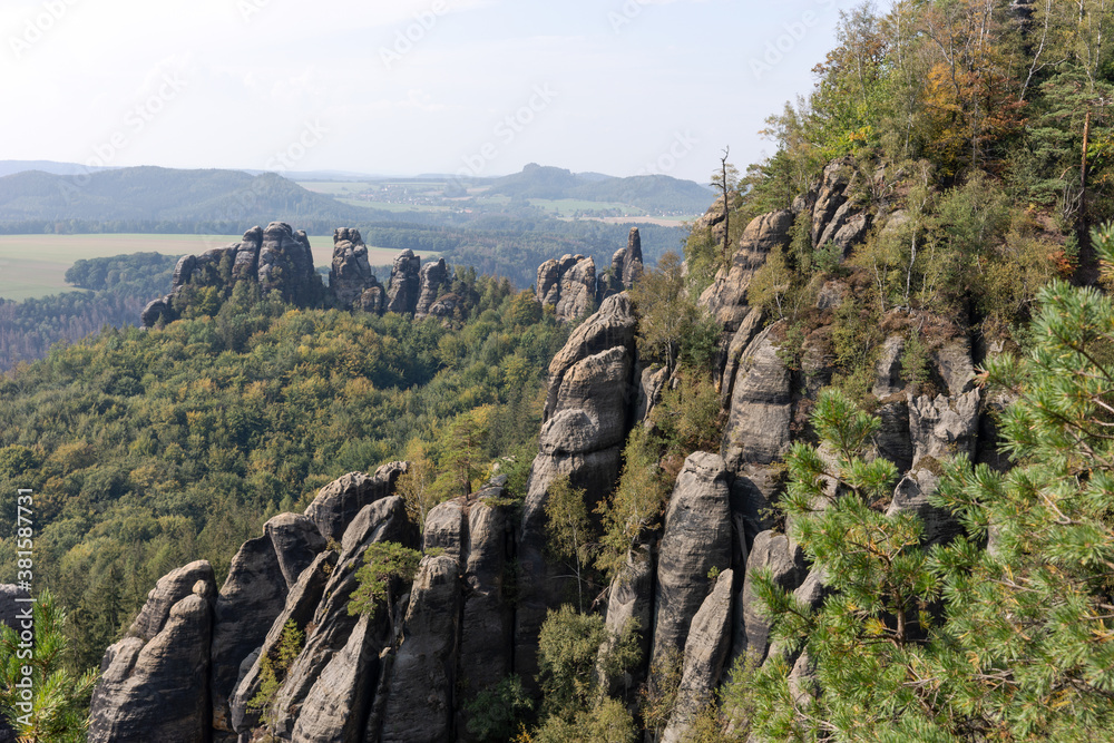 View from the schrammstein rocks in saxon switzerland. Saxony. Germany