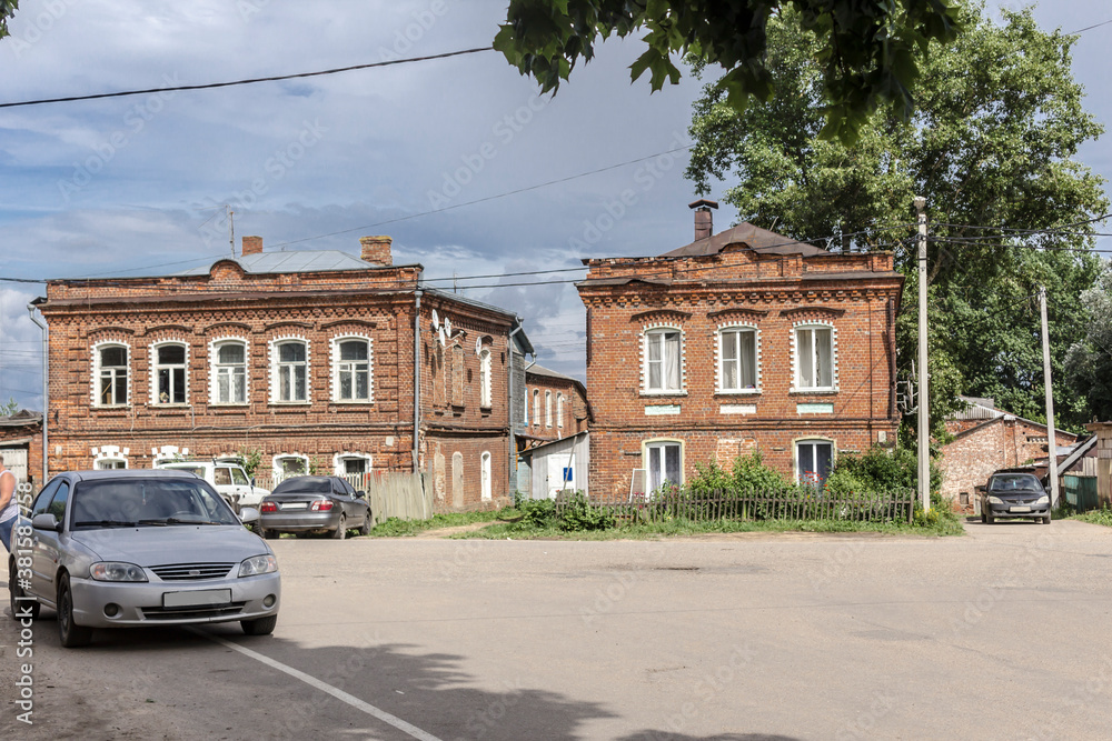 City estate of several brick houses. Nineteenth century architecture. Provincial town of Borovsk in Russia.