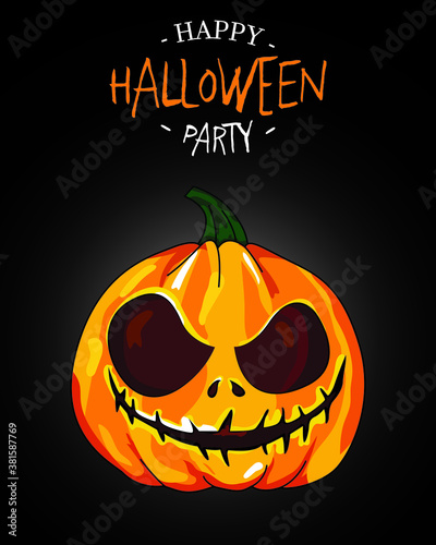 Halloween background with pumpkin. Text Happy Halloween Party. Halloween Posters. Art Vector Illustration.