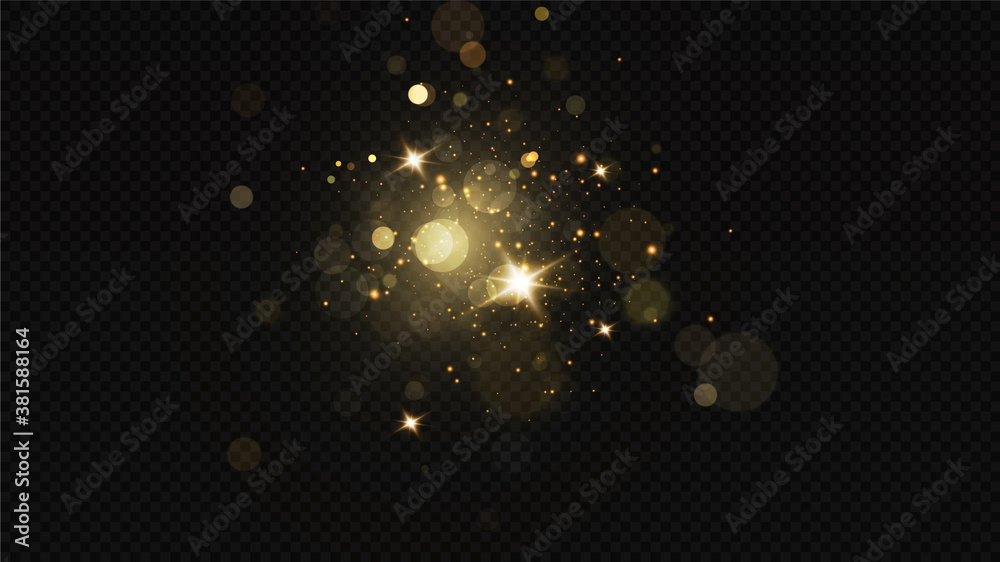 Glow light effect. Vector sparkles on a transparent background. Christmas light effect. Sparkling magical dust particles.The dust sparks and golden stars shine with special light.