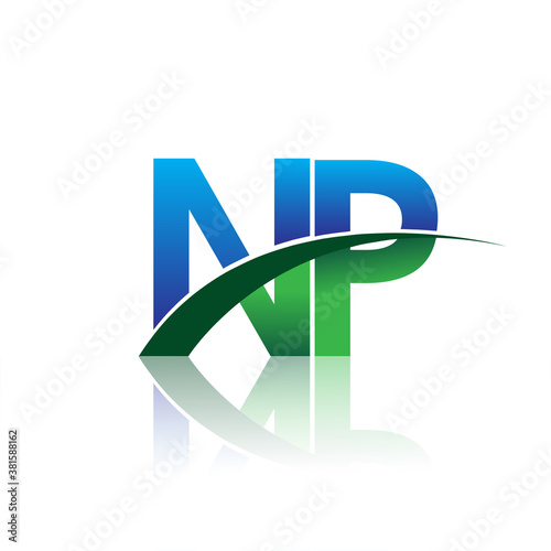 initial letter NP logotype company name colored blue and green swoosh design. vector logo for business and company identity.