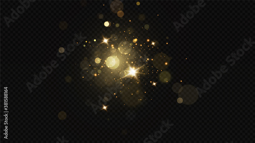 Glow light effect. Vector sparkles on a transparent background. Christmas light effect. Sparkling magical dust particles.The dust sparks and golden stars shine with special light. photo