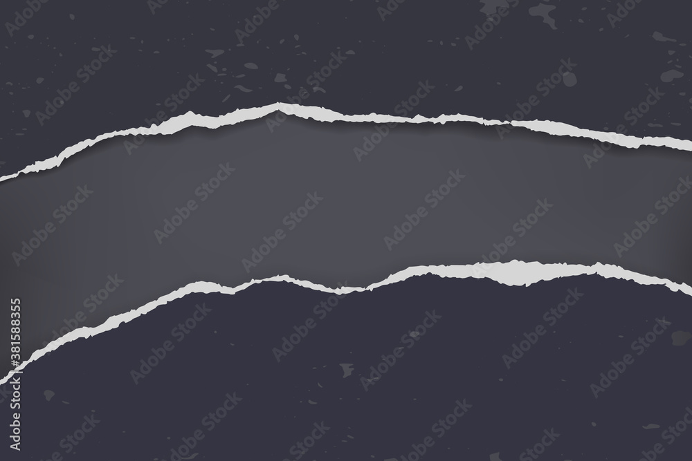 Pieces of torn, ripped black paper with soft shadow are on dark grey background for text. Vector illustration Pieces of torn, ripped black paper with soft shadow are on dark grey background for text. Vector illustration