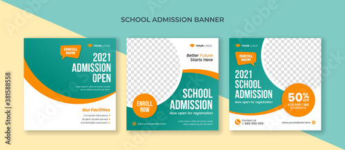 Set of school admission banners for social media post template