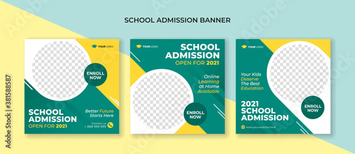 School admission square banner. Suitable for educational banner and social media post template