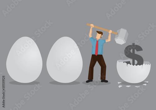 Breaking Nest Eggs Creative Cartoon Vector Illustration