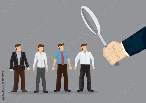 Illustration of a giant hand looking at business people. photo