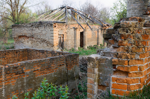 ruins of an old brick building. Historical and cultural heritage of Belarus. City Khoiniki Gomel region Borisovschanskaya manor photo