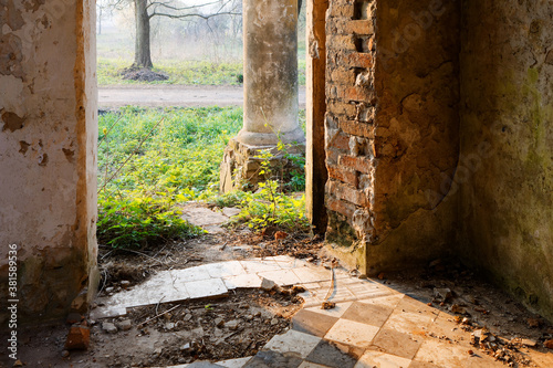 ruins of an old brick building. Historical and cultural heritage of Belarus. City Khoiniki Gomel region Borisovschanskaya manor photo