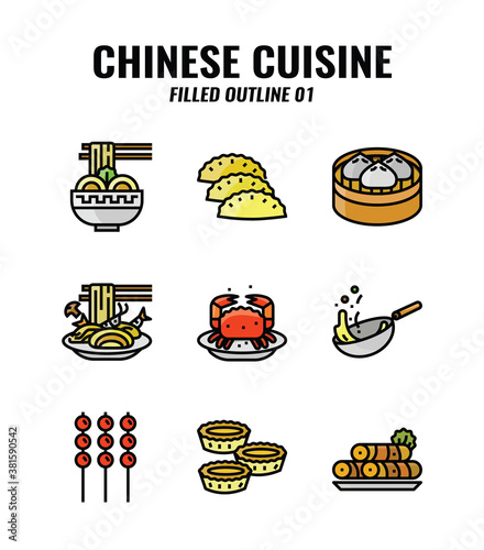 Filled outline icon set of Chinese traditional food and cuisine. icons set1