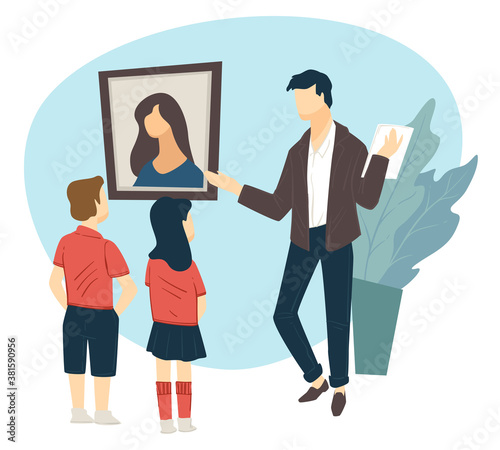 Art gallery excursion for school children vector
