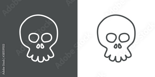 Logotipo lineal calavera de dibujos animados en fondo gris y fondo blanco