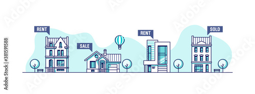 Real estate  business concept. Set of urban houses. Vector illustration.