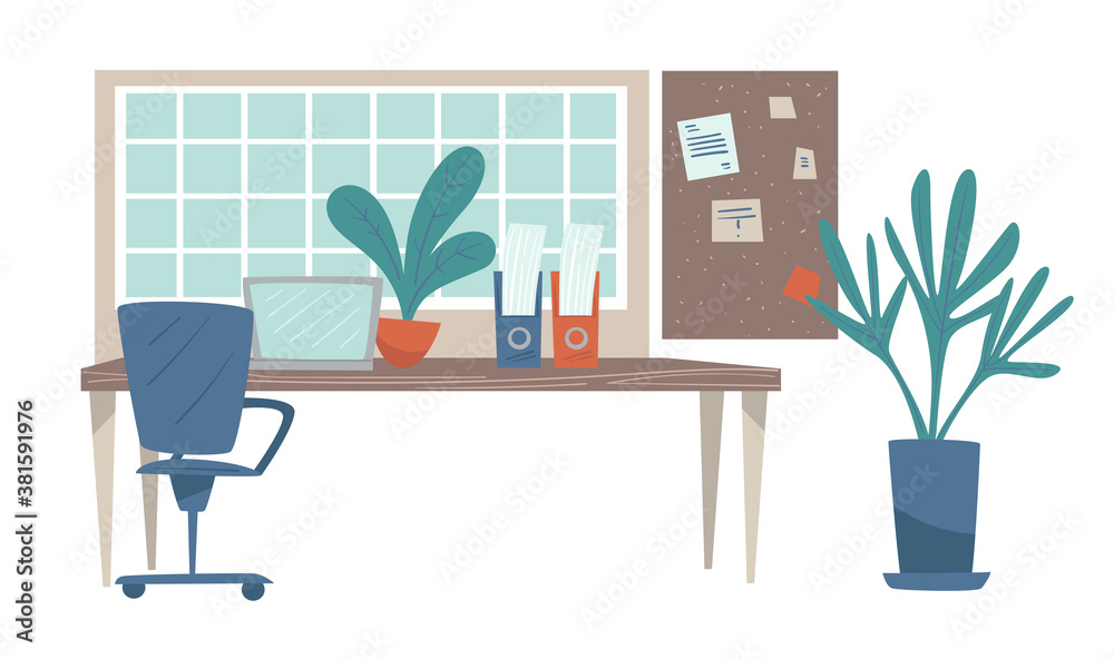 Workplace at home or office, table and laptop Workplace at home or office, table and laptop