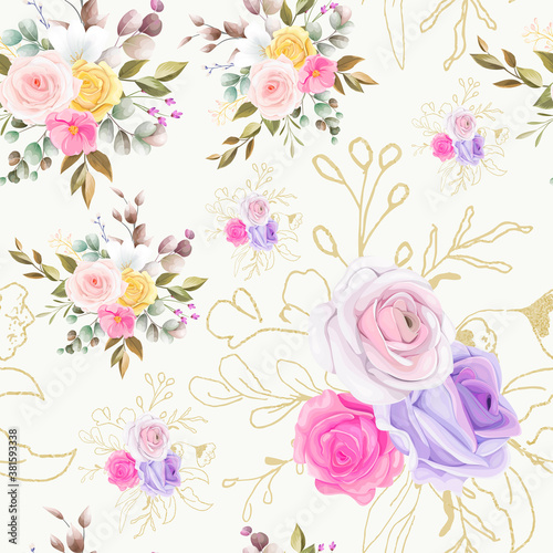 Seamless pattern beautiful flower and leaves design