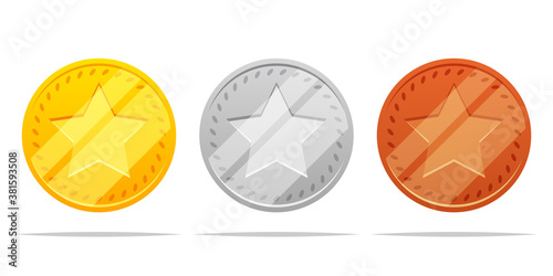 Gold silver and bronze coins vector isolated illustration
