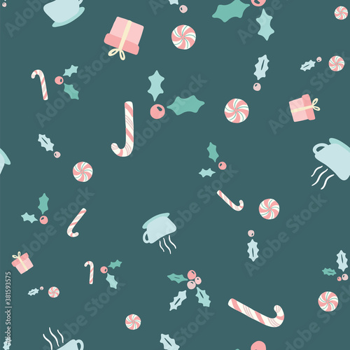 Vector Hand drawn holiday candy cane seamless pattern
