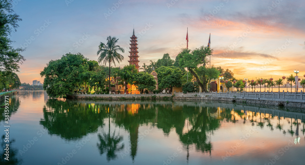 Panorama view of Tran Quoc pagoda, the oldest temple in Hanoi, Vietnam