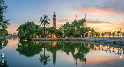 Panorama view of Tran Quoc pagoda, the oldest temple in Hanoi, Vietnam