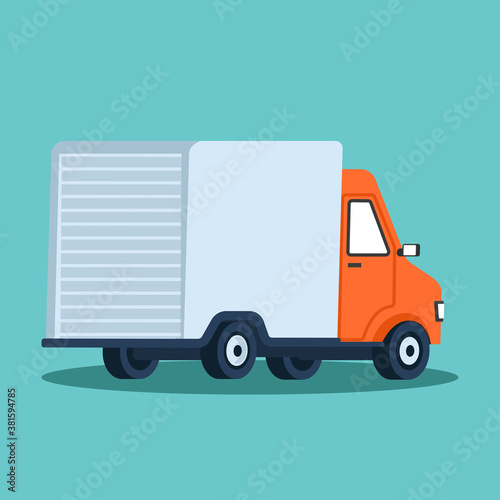 Flat style vector illustration delivery service concept. Abstract truck with open white box container and hourglass product item goods shop shipping. Big flat conceptual collection.