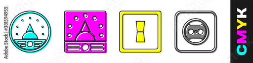 Set Ampere meter, multimeter, voltmeter, Ampere meter, multimeter, voltmeter, Electric light switch and Electrical outlet icon. Vector.