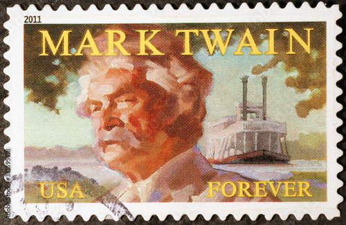 Mark Twain portrait on american postage stamp photo