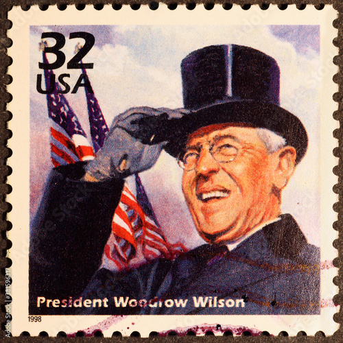 President Woodrow Wilson on US postage stamp photo
