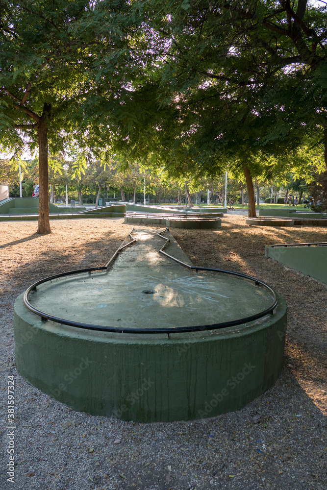cement miniature golf course outside