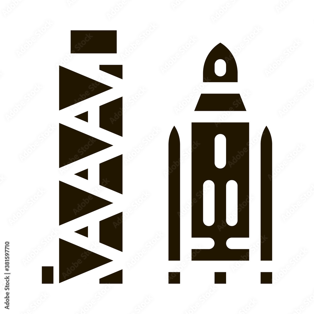 Tower With Space Ship glyph icon vector. Tower With Space Ship Sign. isolated symbol illustration Tower With Space Ship glyph icon vector. Tower With Space Ship Sign. isolated symbol illustration