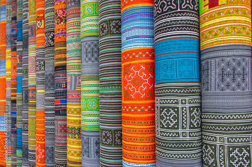 Фотография Handicrafts embroidered cloth with traditional pattern of ethnic minority Hmong