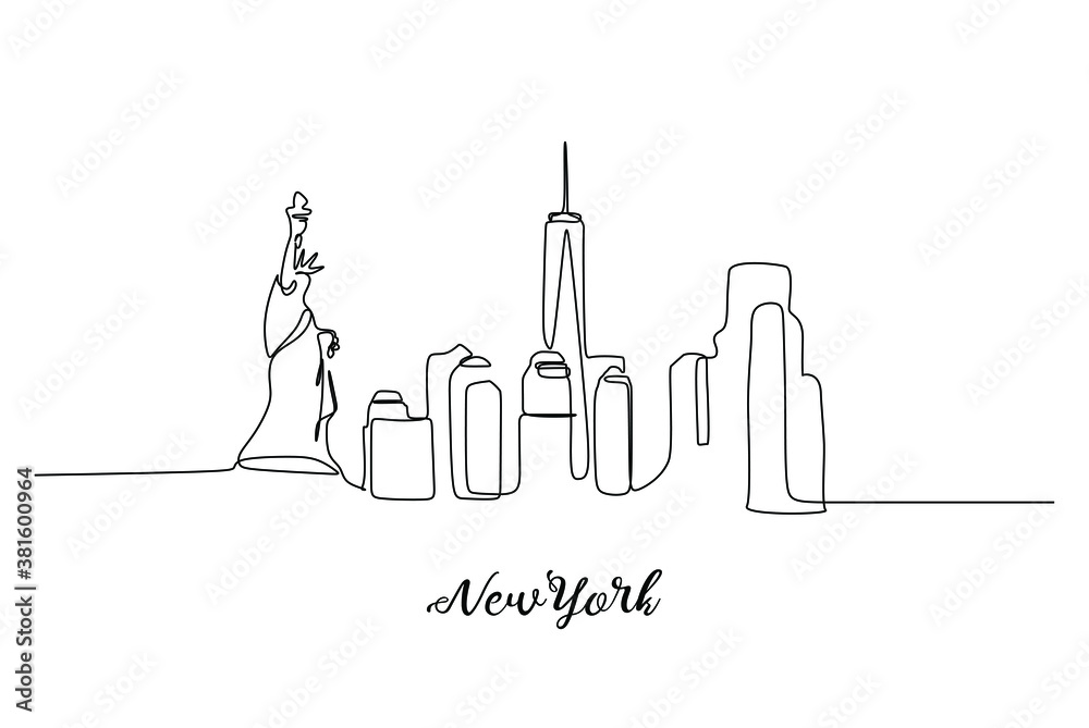 New York Skyline - Continuous one line drawing. New York Skyline - Continuous one line drawing.