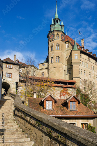 view of the city hall in Fribourg, Switzerland
