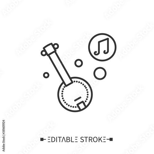 Banjo line icon. Traditional Caribbean stringed musical instrument with a resonator. Classical, ethnic and contemporary music. Music from different countries. Isolated editable vector illustration