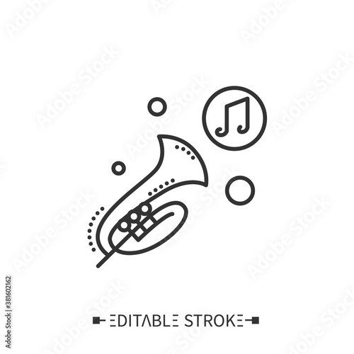 Trumpet line icon. Classical woodwind orchestral musical instrument. Classical, ethnic and contemporary music. Music from different countries. Isolated vector illustration. Editable stroke