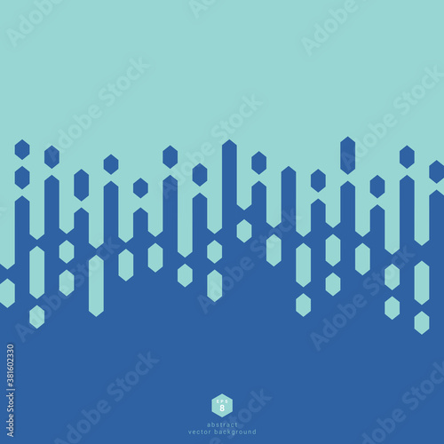 Abstract Vector background merge of 2 colors with blue tones. The ends of the lines and elements are hexagons. 