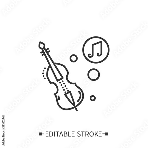 Double bass line icon. Classical orchestral stringed musical instrument. Classical  ethnic and contemporary music. Music from different countries. Isolated vector illustrations. Editable stroke