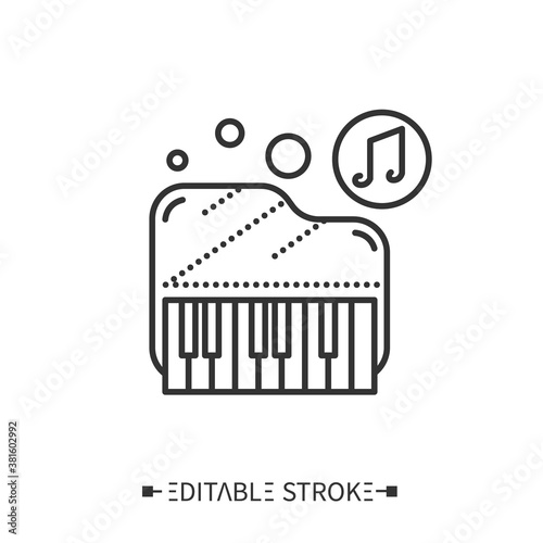  Piano line icon. Classical acoustic keyboard orchestral musical instrument. Classic, ethnic, and modern music. Music from different countries. Isolated vector illustration. Editable stroke