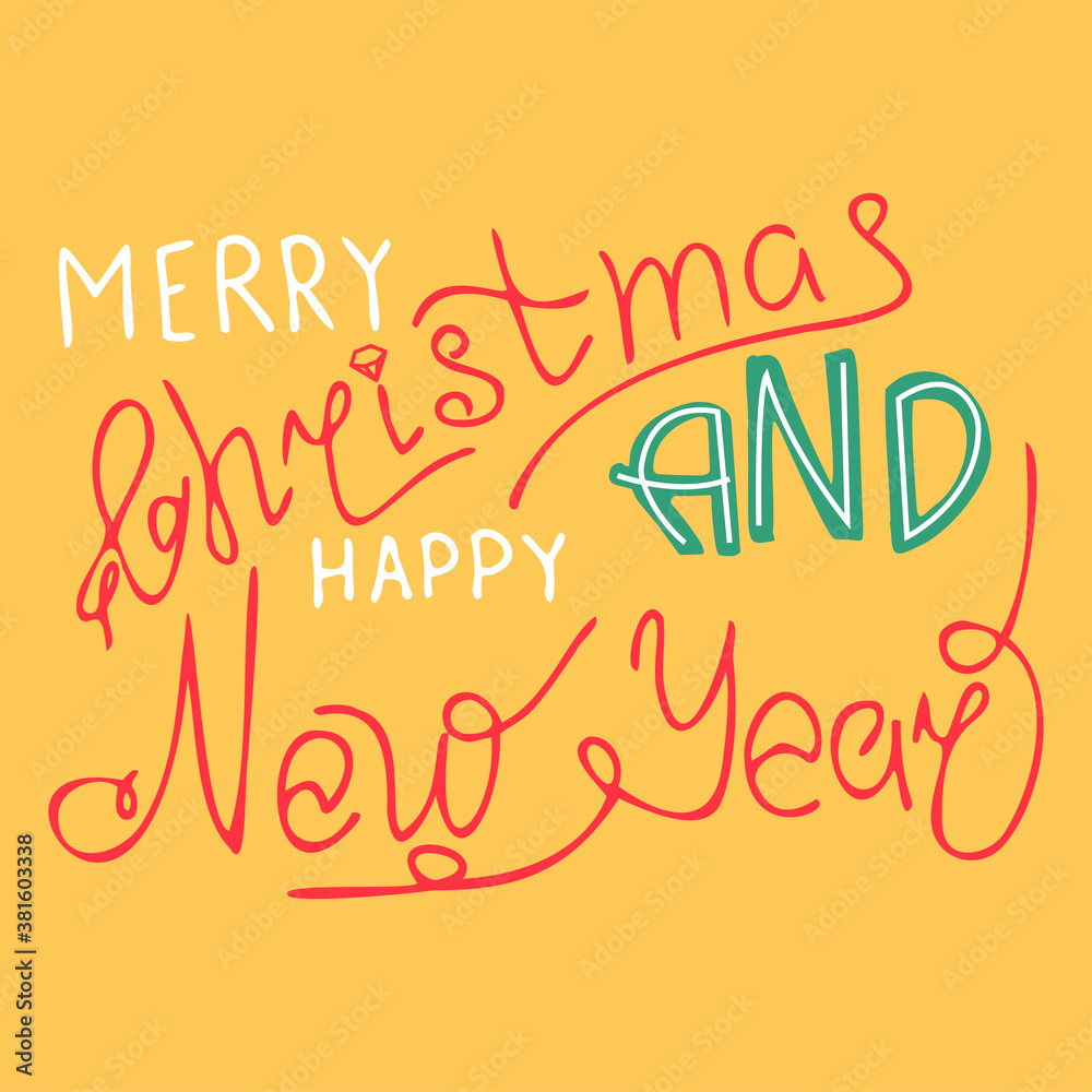 Merry Christmas and happy new year set hand drawn lettering text vector illustration. Holiday xmas signs for postcards.